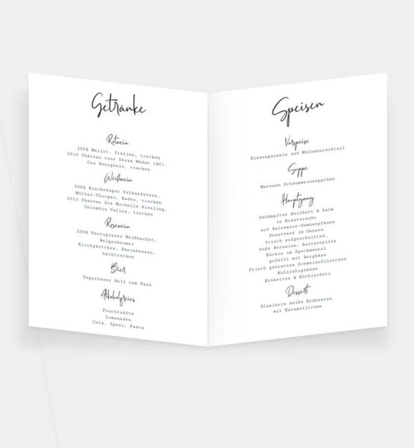 Einleger - Menükarte Hochzeit Handmade