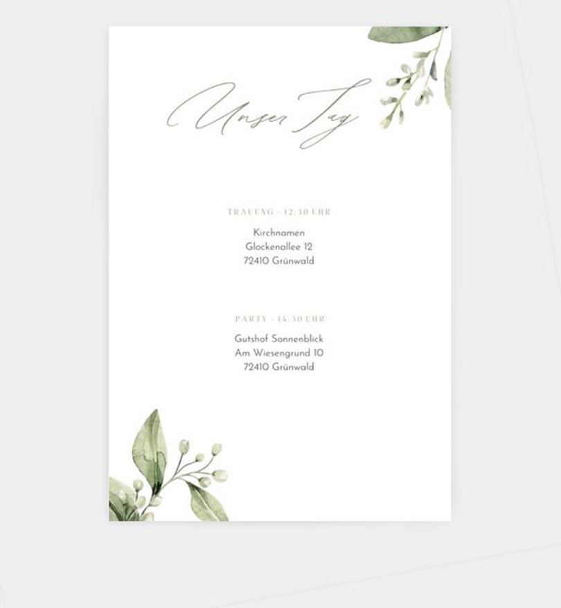 Einlegeblatt bedruckt Hochzeit Tender Love