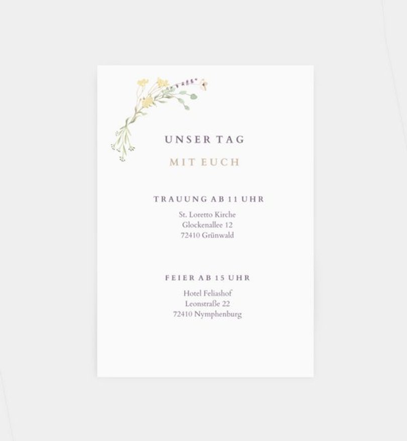 Einlegeblatt bedruckt Hochzeit BlĂĽtengarten