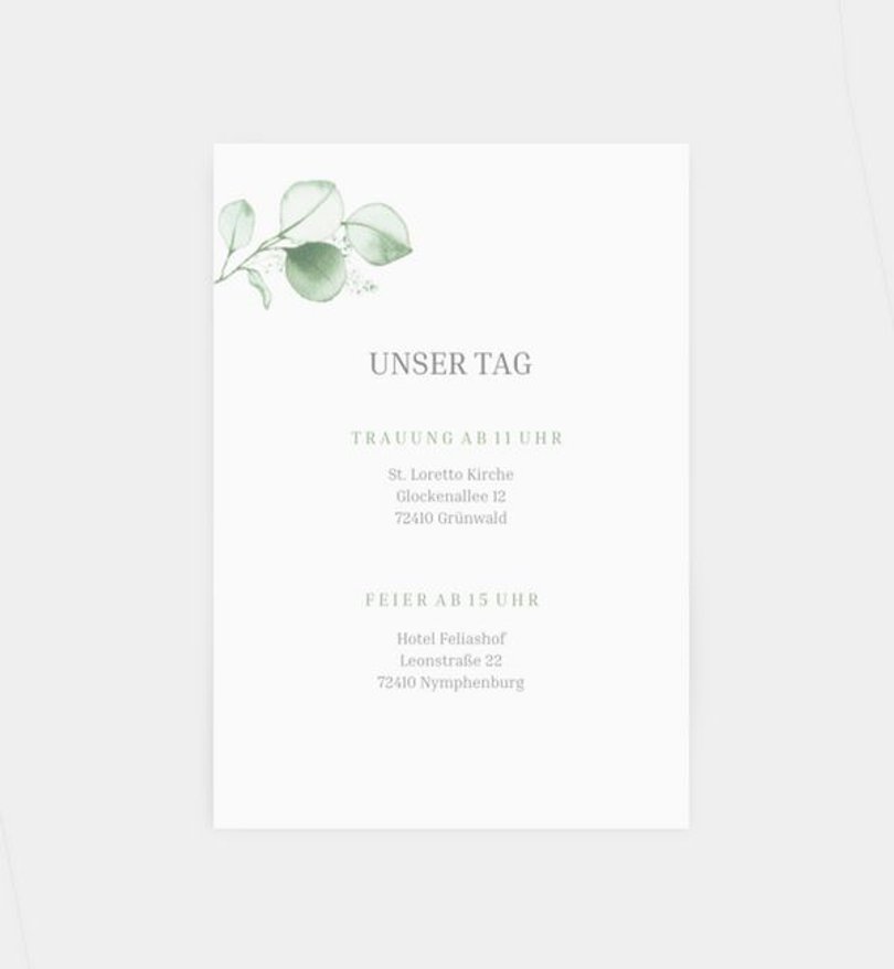 Einlegeblatt bedruckt Hochzeit Sweet Eucalyptus