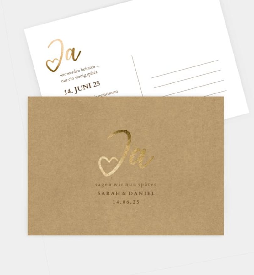 Change-The-Date Karte Hochzeit Ja · Mitten ins Herz