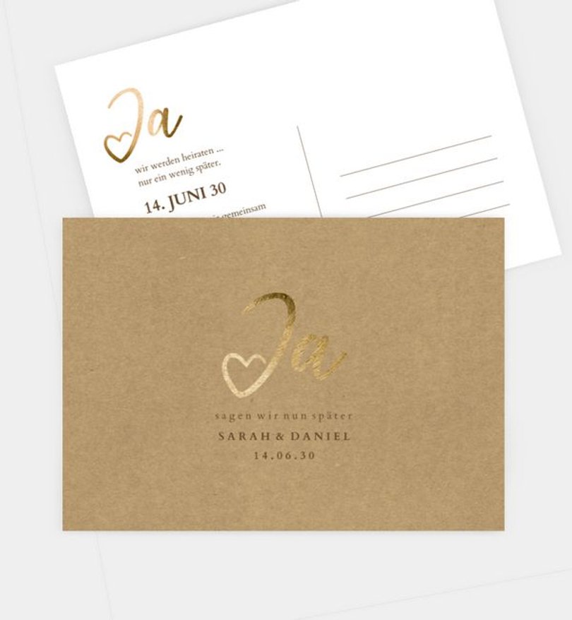 Change-The-Date Karte Hochzeit Ja · Mitten ins Herz
