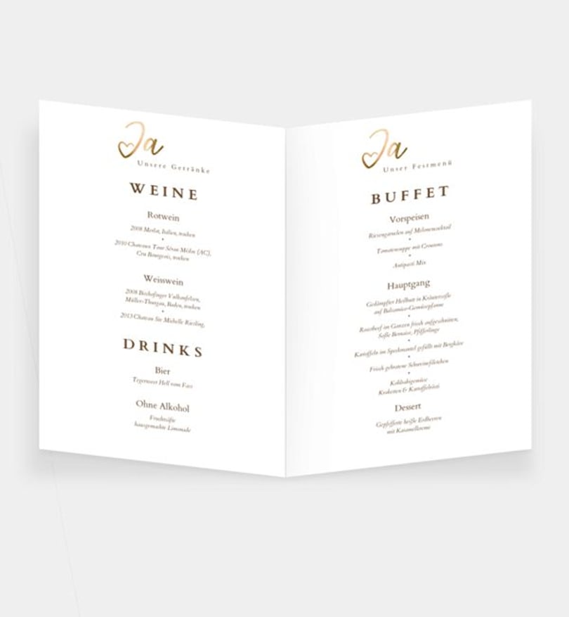 Einleger - Menükarte Hochzeit Ja · Mitten ins Herz