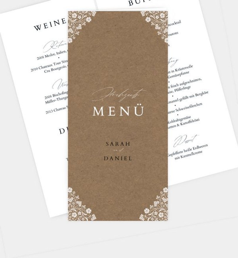 Menükarte Hochzeit Vintage Lace