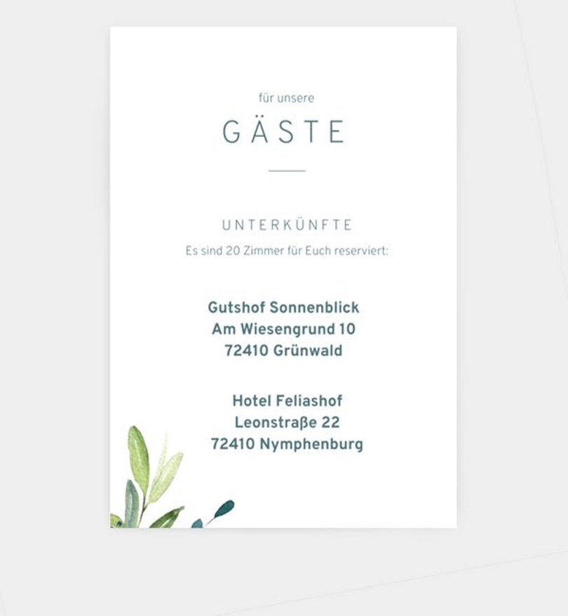 Einlegeblatt bedruckt Hochzeit Greenbouquet