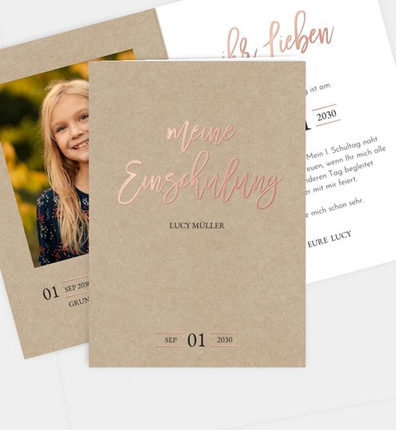 Einladungskarte Einschulung Rosegold-Crafty