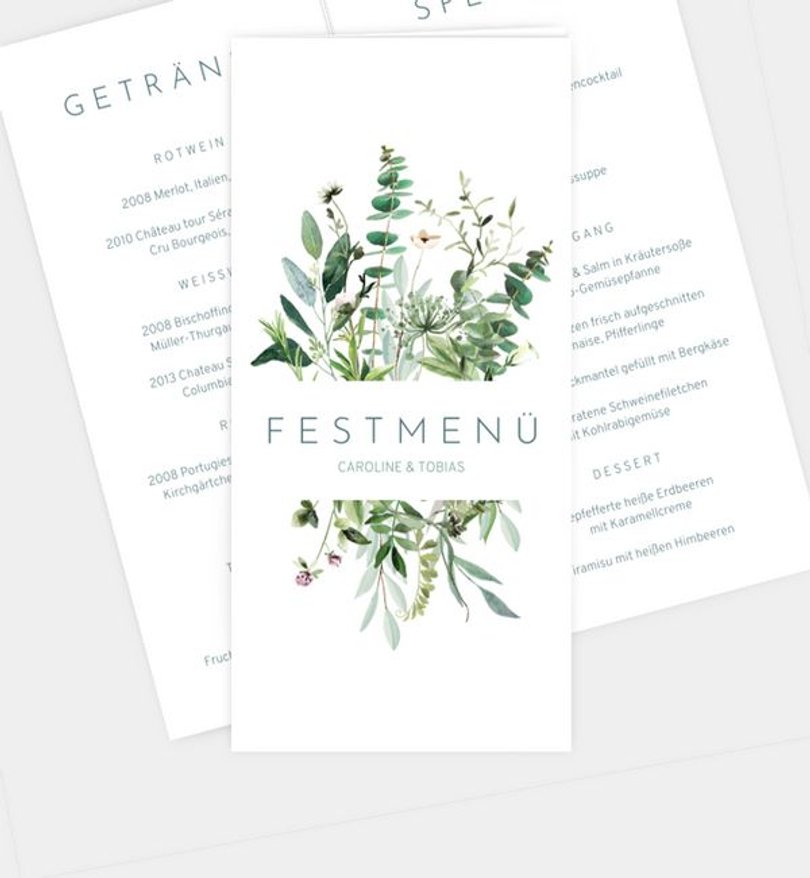Menükarte Hochzeit Greenbouquet