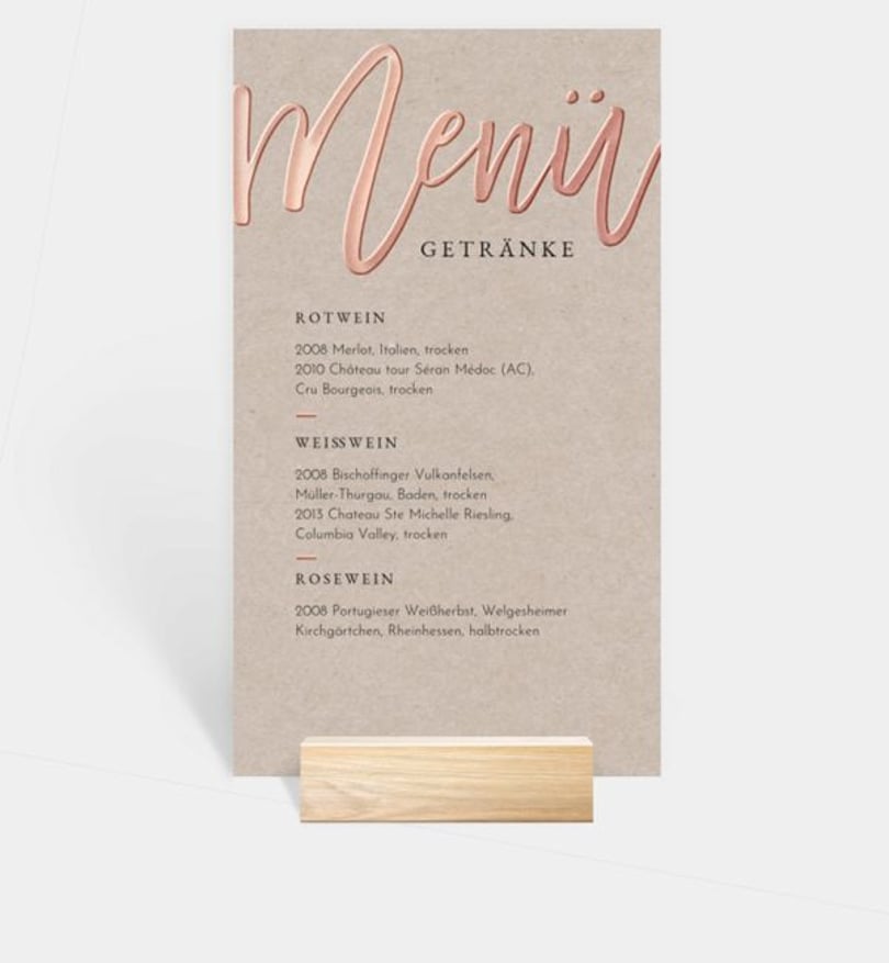 Getränkekarte Hochzeit Rosegold-Crafty