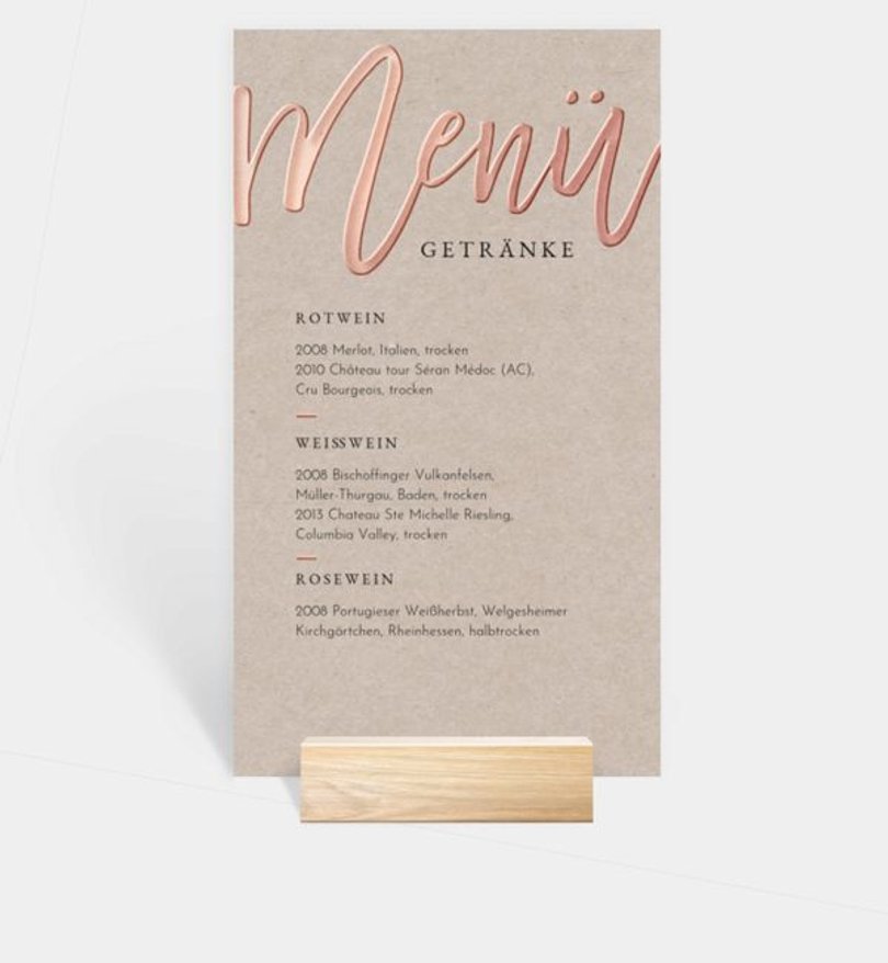 Getränkekarte Hochzeit Rosegold · Crafty