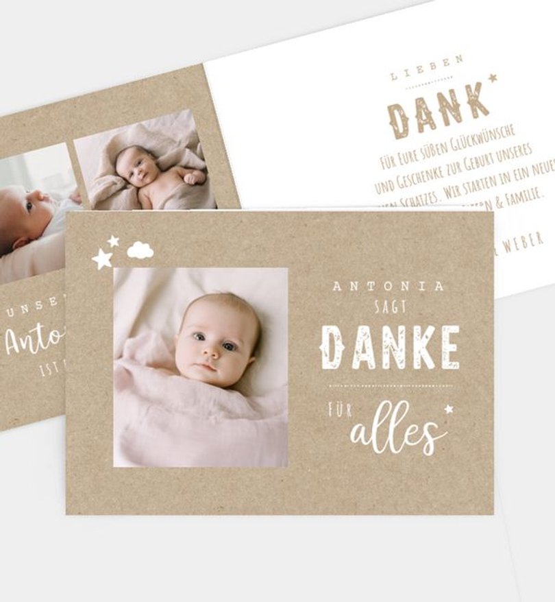 Dankeskarte Geburt Unser Sonnenschein · Crafty