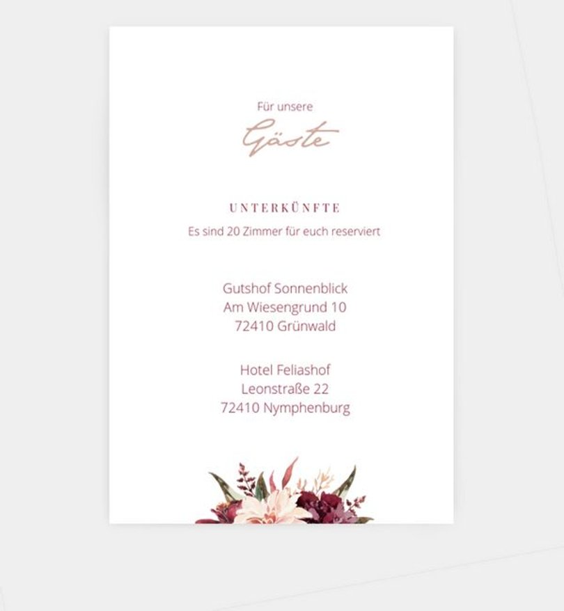 Einlegeblatt bedruckt Hochzeit Boho Romance