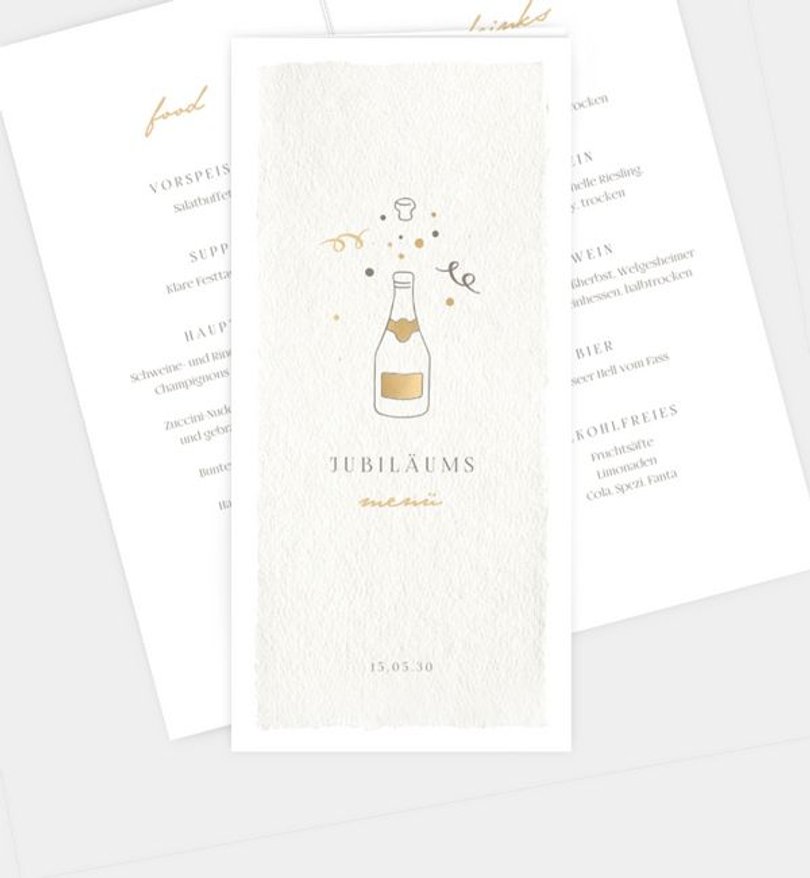 Menükarte Jubiläum Champagne