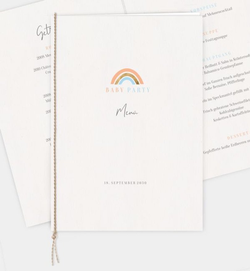 Menükarte Babyshower Regenbogen