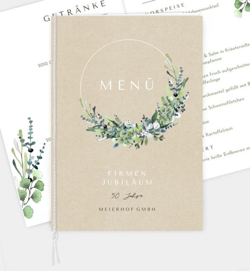 Menükarte Jubiläum Schönes Land · Vintage