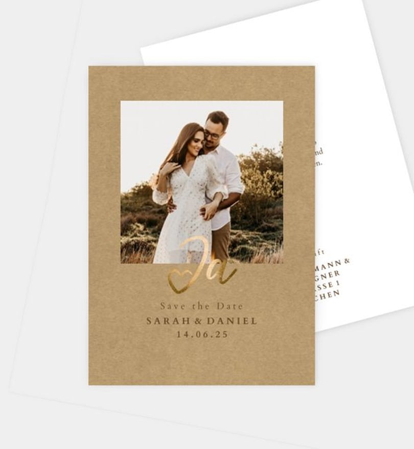 Save-The-Date Karte Hochzeit Ja · Mitten ins Herz