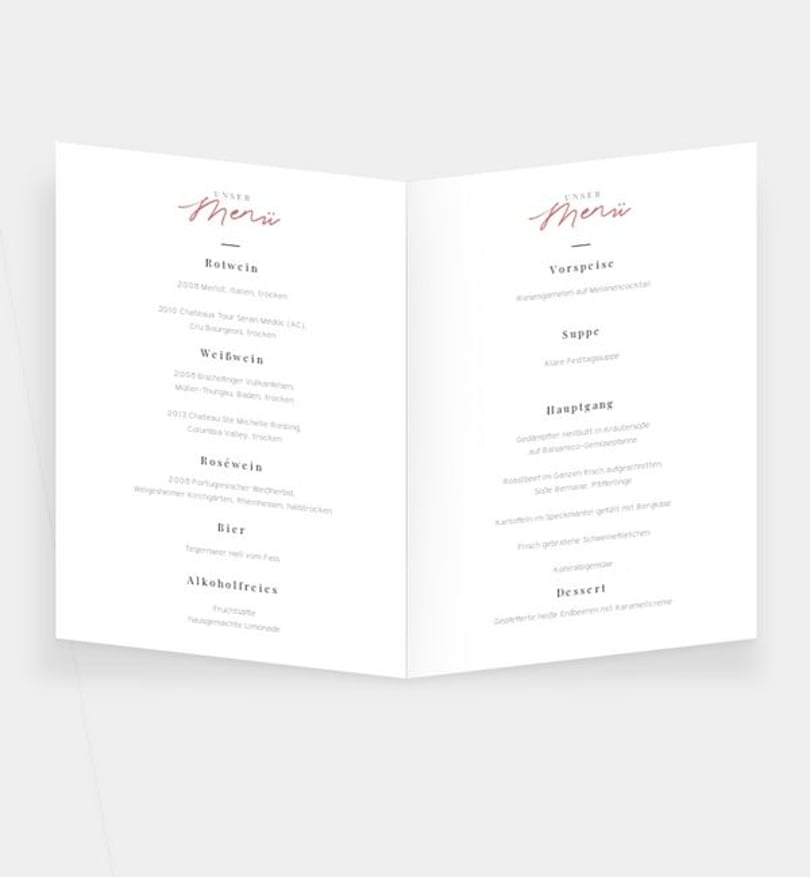 Einleger - Menükarte Hochzeit Blanko Design