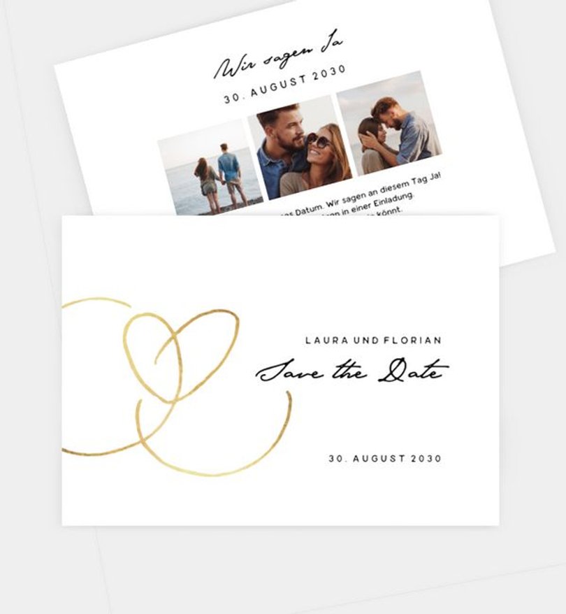Save-The-Date Karte Hochzeit Ewiges Herzgold