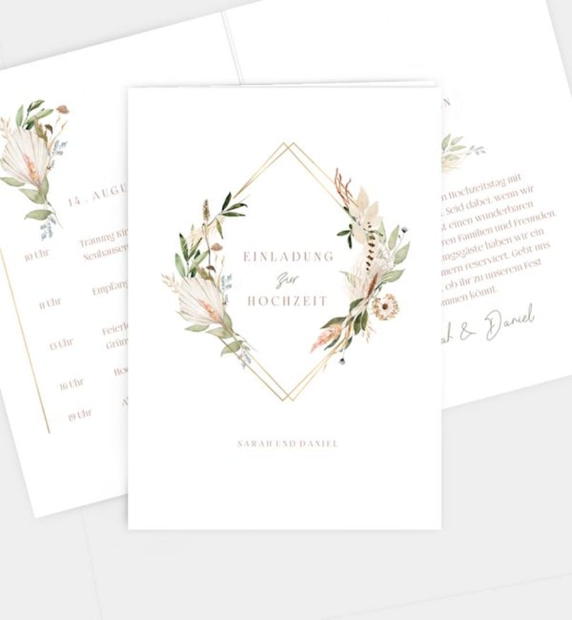 Einladungskarte Hochzeit Boho Kranz
