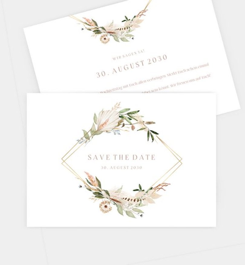 Save-The-Date Karte Hochzeit Boho Kranz
