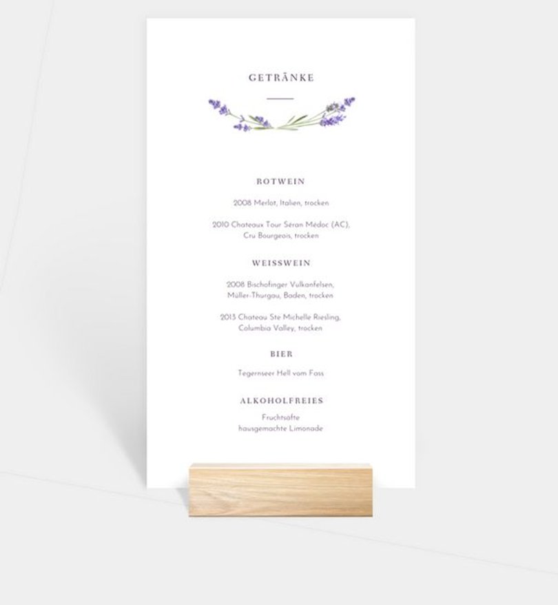 Menükarte Hochzeit Lavender