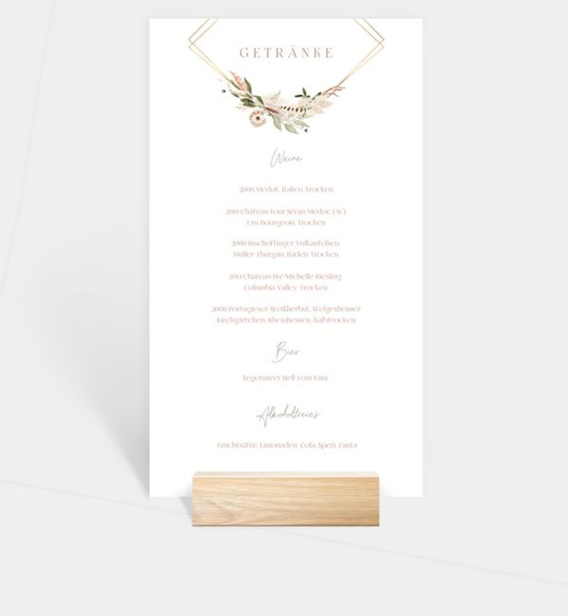 Menükarte Hochzeit Boho Kranz