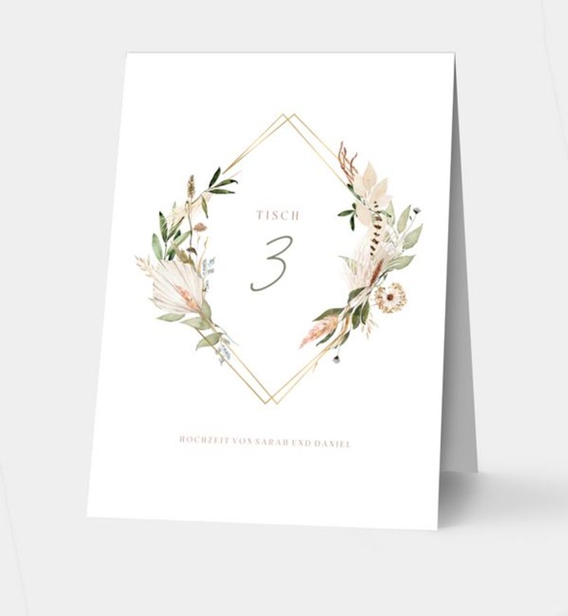 Tischnummer Hochzeit Boho Kranz