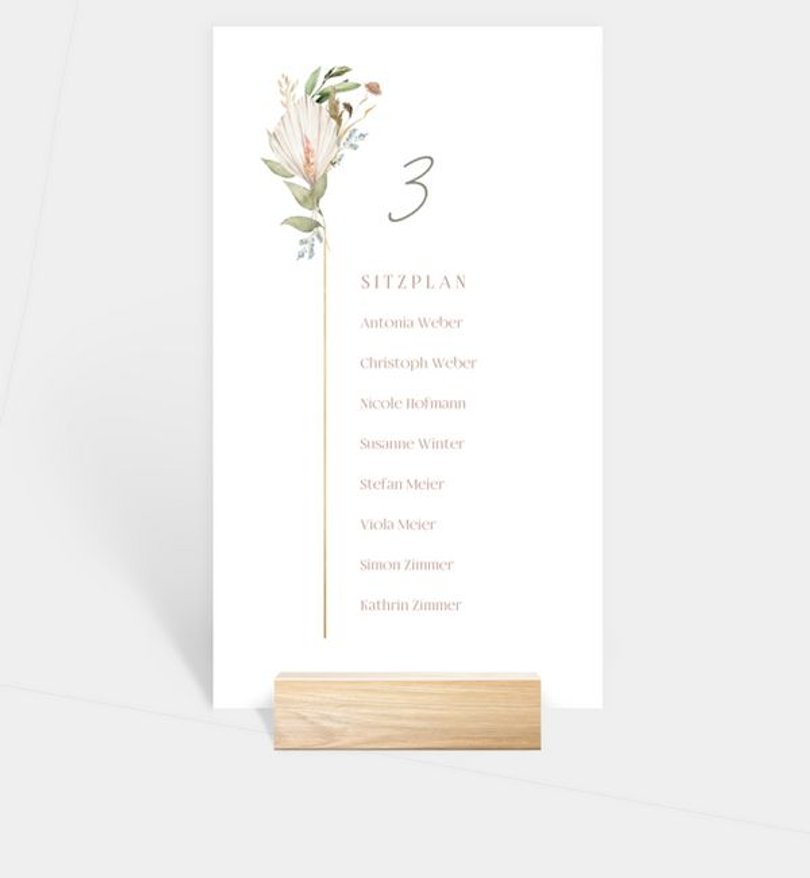 Gruppentischkarte Hochzeit Boho Kranz