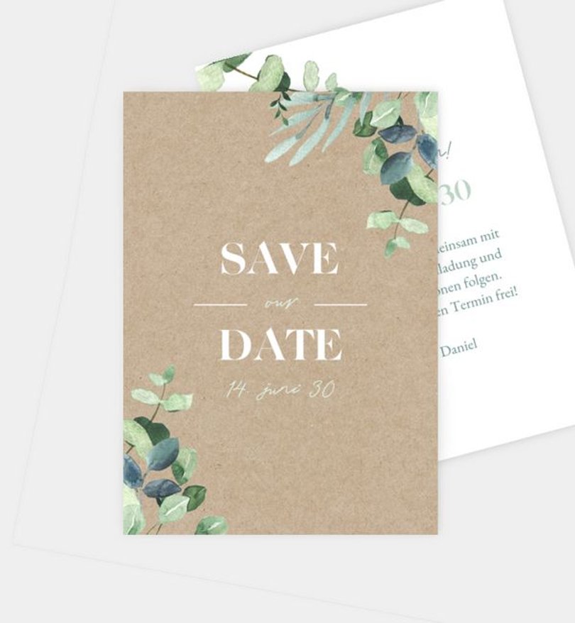 Save-The-Date Karte Hochzeit Minty Flower