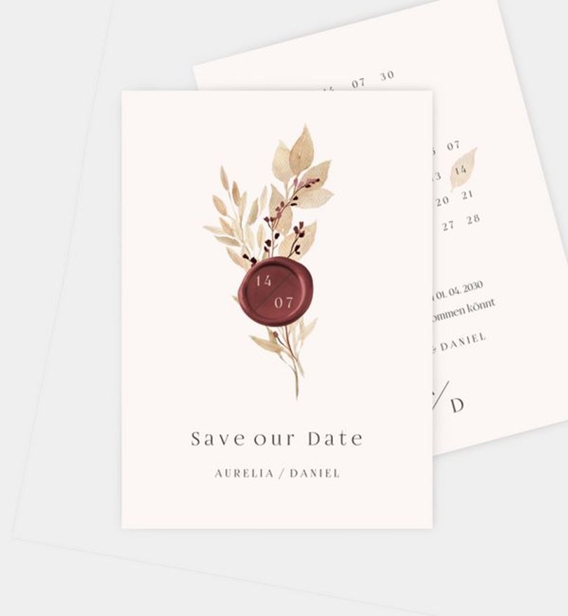 Save-The-Date Karte Hochzeit Liebe besiegelt