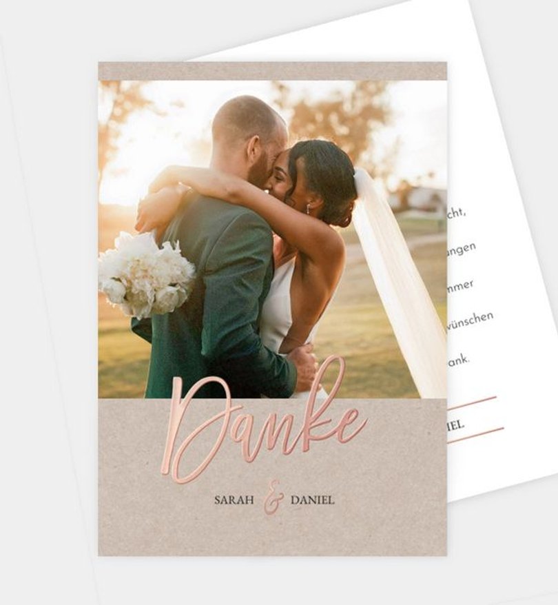 Dankeskarte Hochzeit Rosegold · Crafty