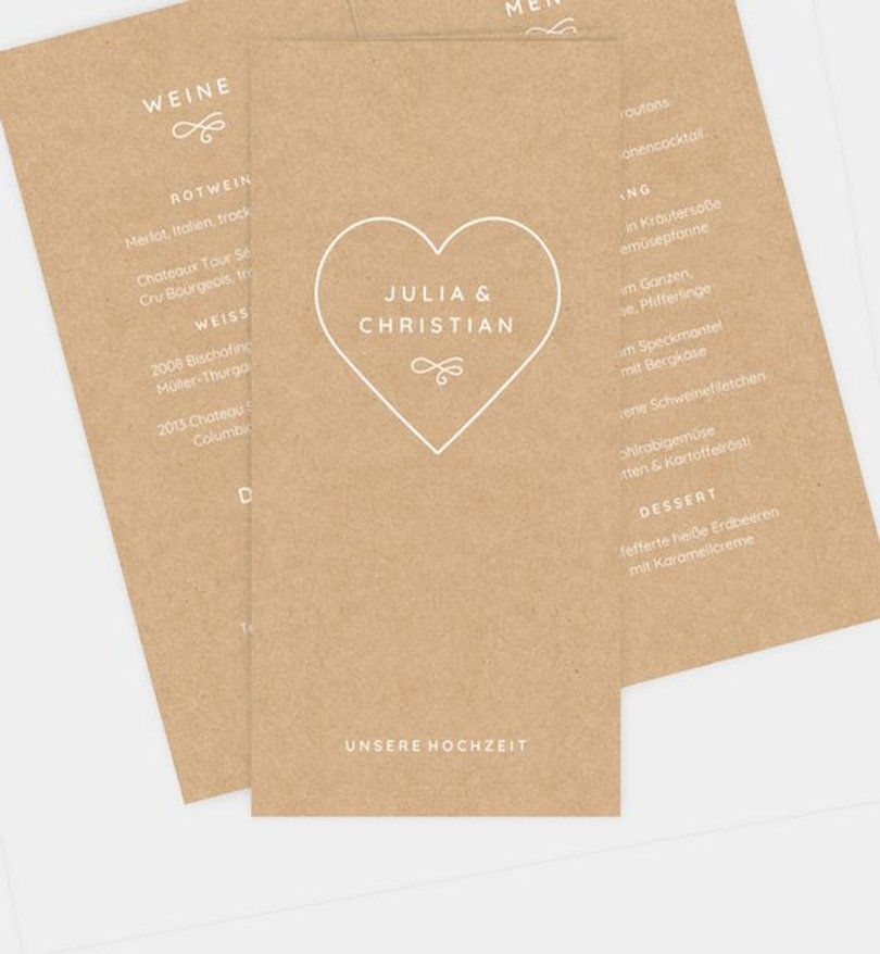 Menükarte Hochzeit Crafty Heart