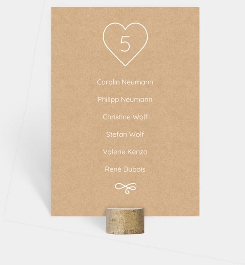 Gruppentischkarte Hochzeit Crafty Heart