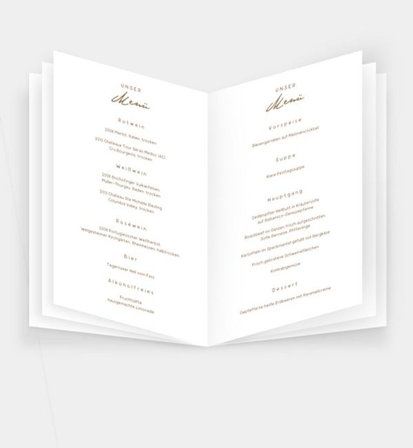 Einleger - Menükarte Hochzeit Ewiges Herzgold · Crafty