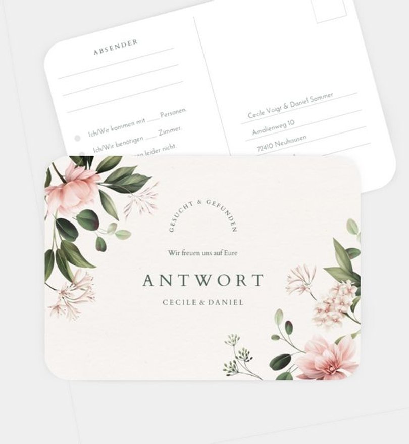 Antwortkarte Hochzeit Flower Arc · Crafty
