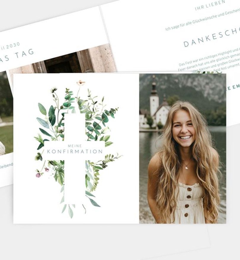 Dankeskarte Konfirmation Green bouquet