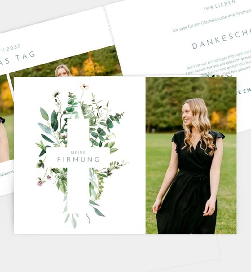 Dankeskarte Firmung Green bouquet