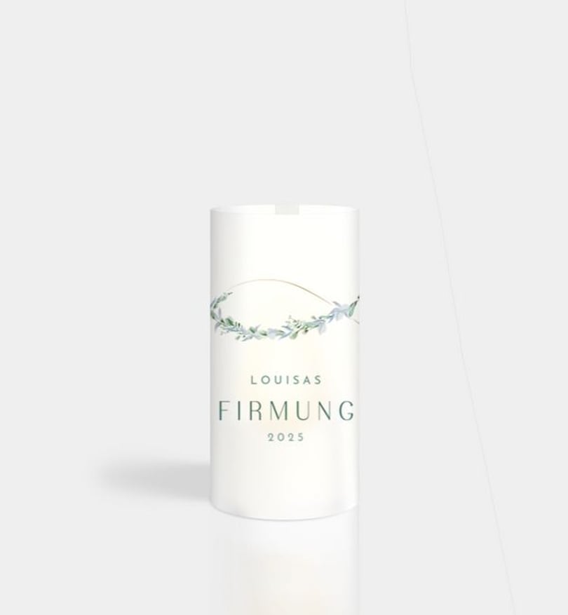 Windlichtkarte Firmung Blätterzeichen
