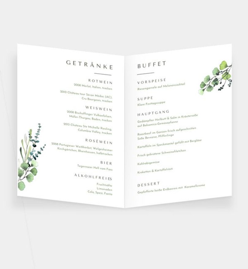 Einleger - Menükarte Hochzeit Schönes Land · Vintage