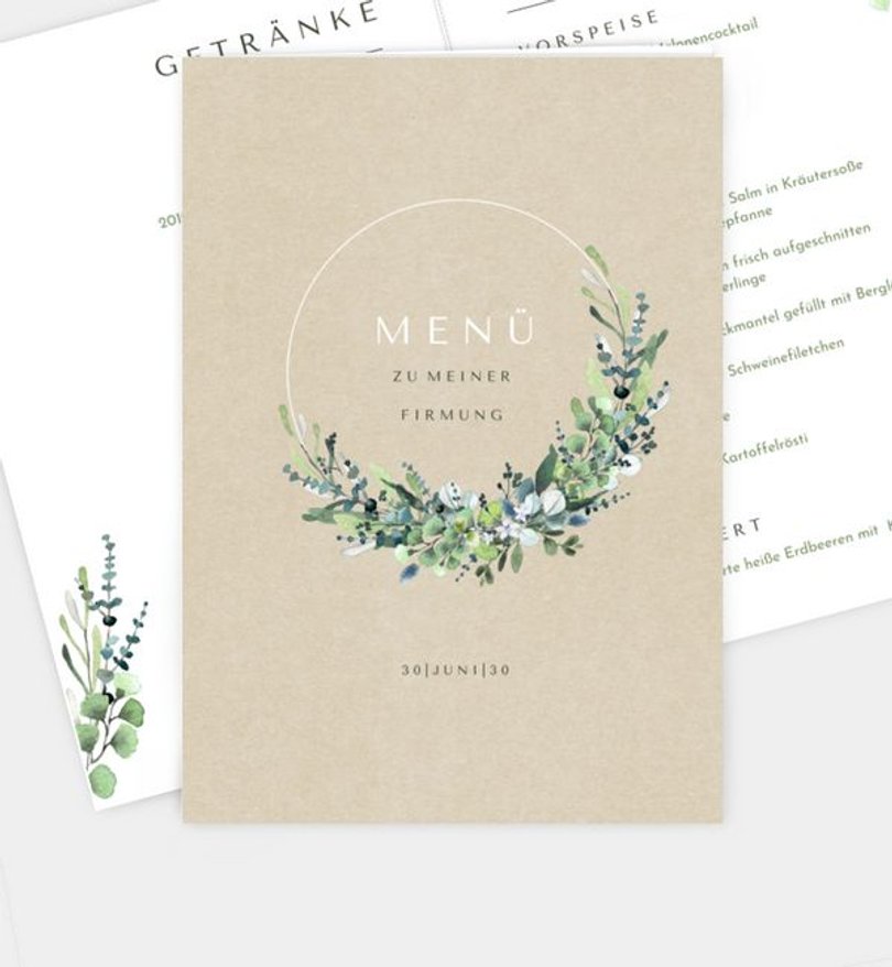 Menükarte Firmung Schönes Land · Vintage