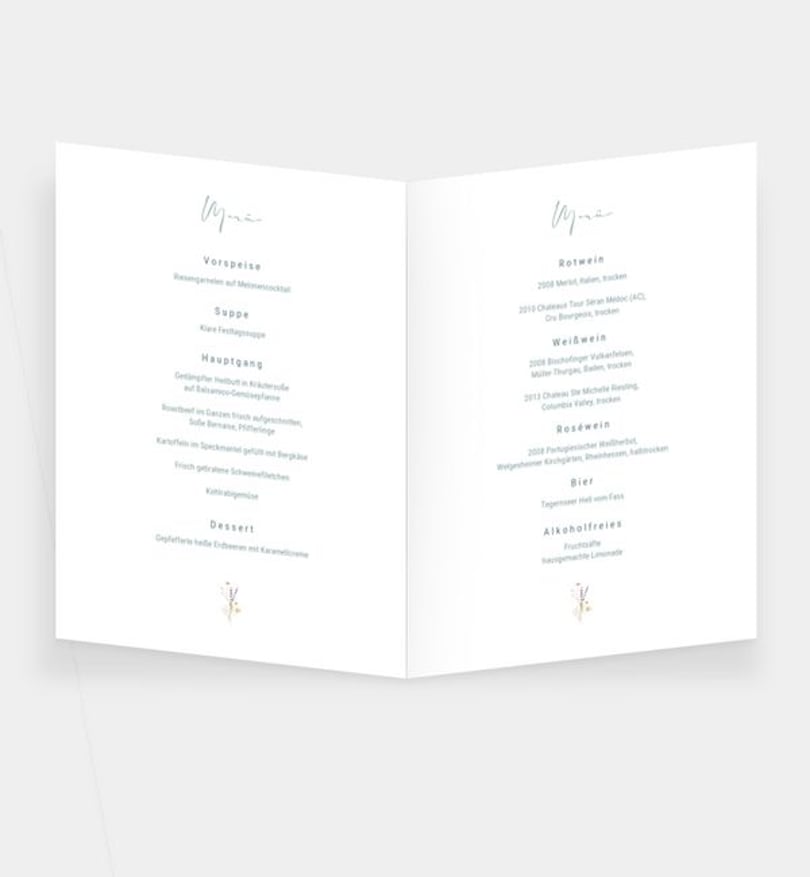Einleger - Menükarte Hochzeit Decent Summer