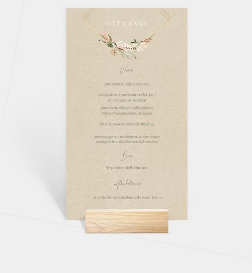 Menükarte Hochzeit Boho Kranz