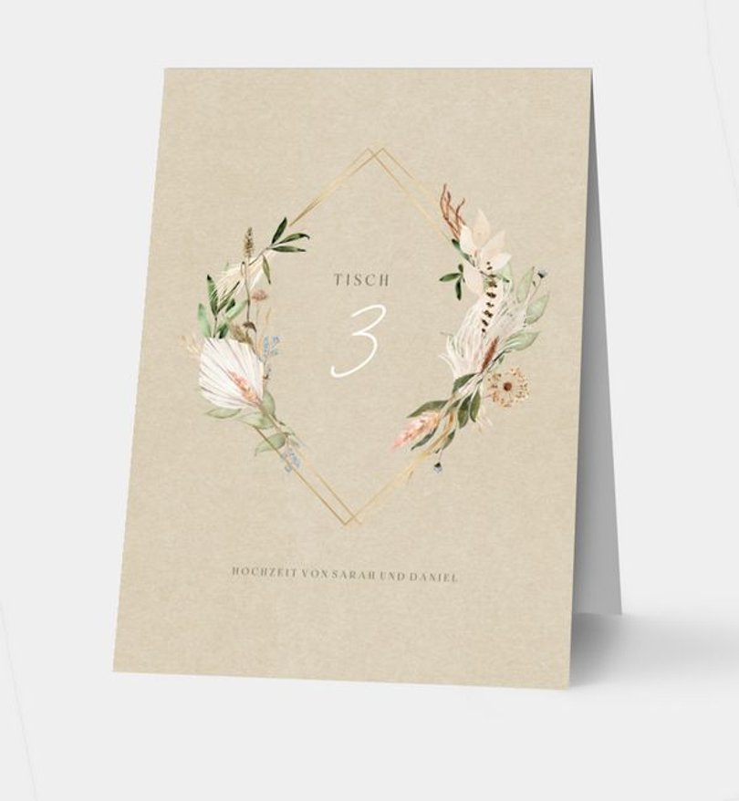 Tischnummer Hochzeit Boho Kranz