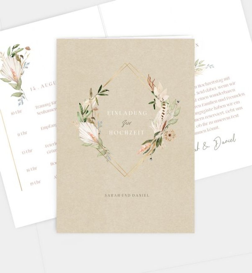 Einladungskarte Hochzeit Boho Kranz