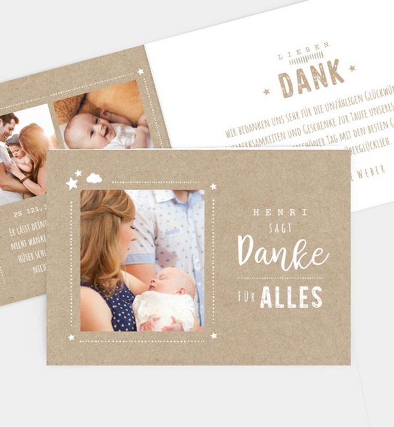 Dankeskarte Taufe Unser Sonnenschein · Crafty