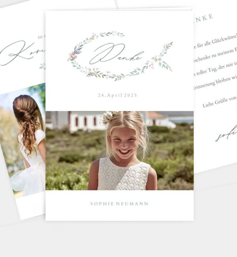Dankeskarte Kommunion Blumenzeichen
