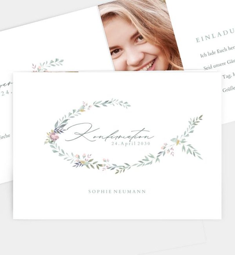Einladungskarte Konfirmation Blumenzeichen