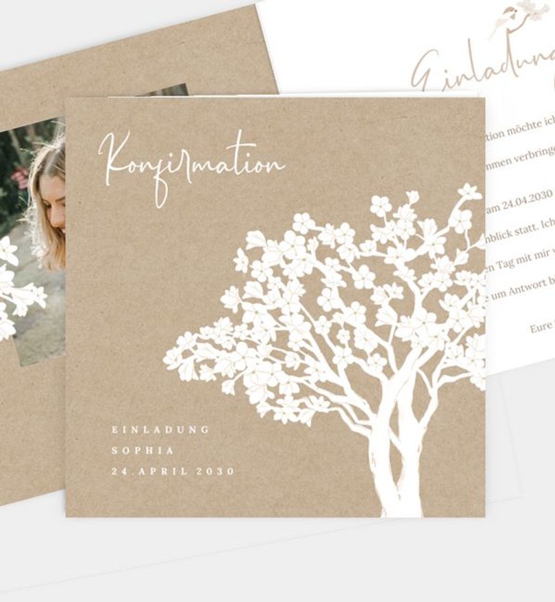 Einladungskarte Konfirmation Kirschblüten