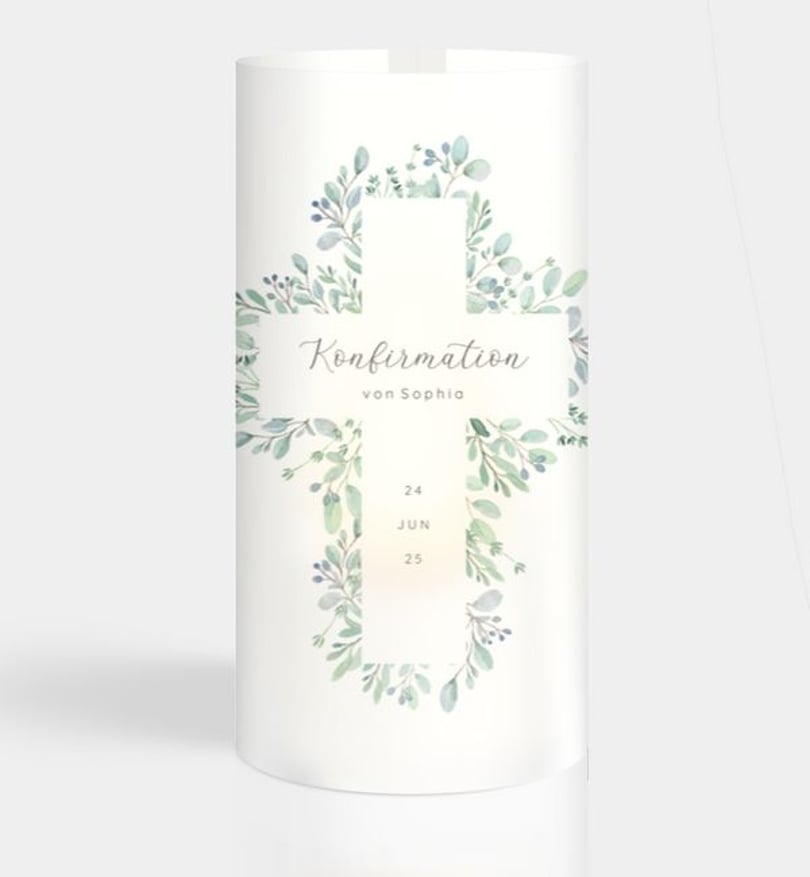 Windlichtkarte konfirmation/windlichtkarte/occasion Greenery Cross