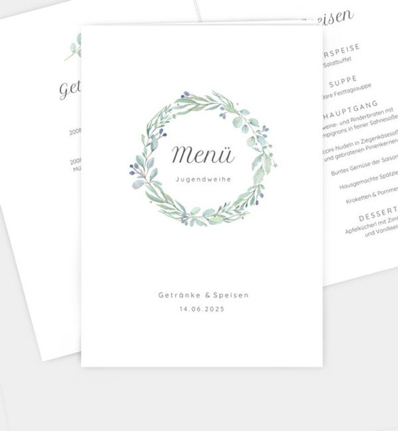 Menükarte Jugendweihe Grüner Kranz