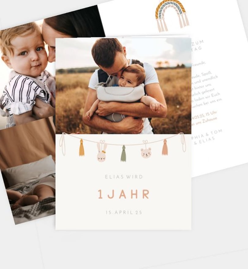Einladungskarte Kindergeburtstag Boho Wimpel